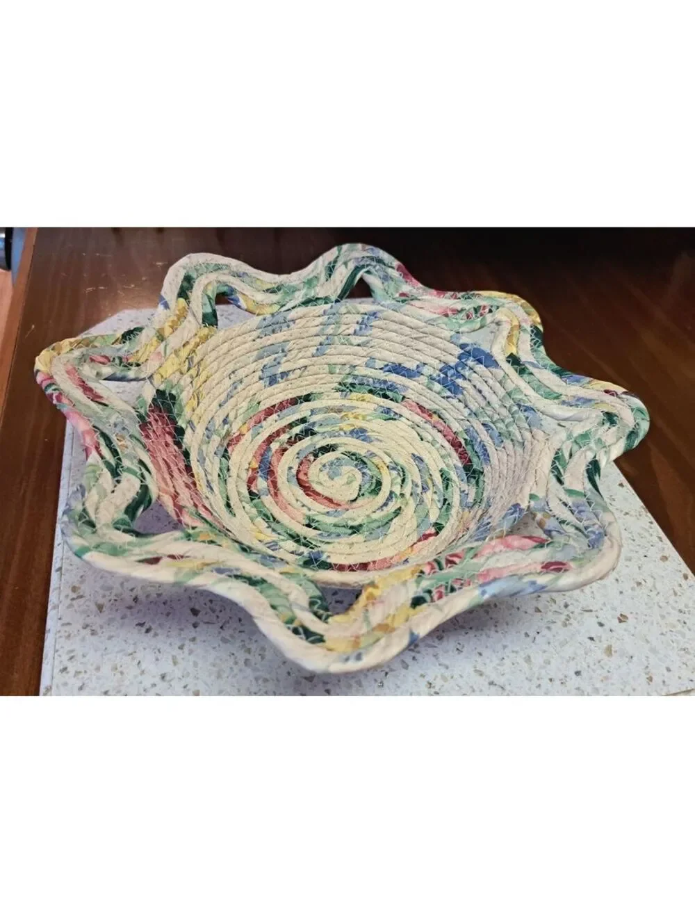 Vintage Handcrafted Country Style Floral Braided Fabric Basket 11